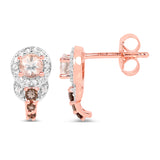 18K Rose Gold Plate 0.84 Carat Genuine Morganite Smoky Quartz & White Zircon .925 Silver Earring