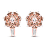18K Rose Gold Plate 1.58 Carat Genuine Morganite Smoky Quartz & White Zircon .925 Silver Earring