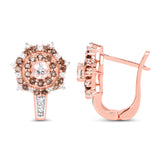 18K Rose Gold Plate 1.58 Carat Genuine Morganite Smoky Quartz & White Zircon .925 Silver Earring