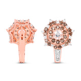 18K Rose Gold Plate 1.58 Carat Genuine Morganite Smoky Quartz & White Zircon .925 Silver Earring