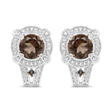 2.18 Carat Genuine Smoky Quartz and White Topaz .925 Sterling Silver Earrings