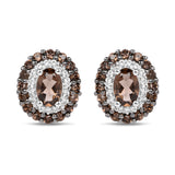 1.54 Carat Genuine Smoky Quartz and White Topaz .925 Sterling Silver Earrings