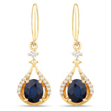 0.86 Carat Genuine Blue Sapphire and White Diamond 14K Yellow Gold Earrings