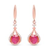 0.70 Carat Genuine Ruby and White Diamond 14K Rose Gold Earrings