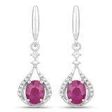 0.70 ct Genuine Ruby and White Diamond 14K White Gold Earrings