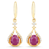0.70 Carat Genuine Ruby and White Diamond 14K Yellow Gold Earrings