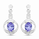0.76 Carat Genuine Tanzanite and White Diamond 14K White Gold Earrings