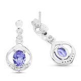 0.76 Carat Genuine Tanzanite and White Diamond 14K White Gold Earrings