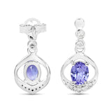 0.76 Carat Genuine Tanzanite and White Diamond 14K White Gold Earrings