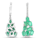 6.69 Carat Genuine Emerald and White Diamond .925 Sterling Silver Earrings