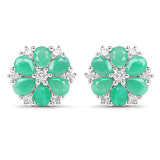 2.02 Carat Genuine Emerald and White Zircon .925 Sterling Silver Earrings