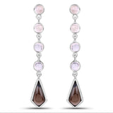 7.22 Carat Genuine Rose Quartz And Smoky Quartz .925 Sterling Silver Earrings