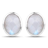 4.05 Carat Genuine White Rainbow Moonstone .925 Sterling Silver Earrings