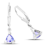 0.89 Carat Genuine Tanzanite and White Topaz .925 Sterling Silver Earrings