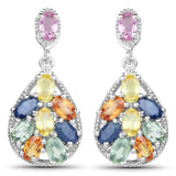 3.96 Carat Genuine Multi Sapphire .925 Sterling Silver Earrings