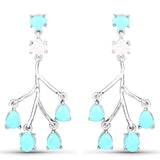 3.55 Carat Genuine Turquoise and White Agate .925 Sterling Silver Earrings