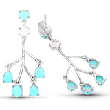 3.55 Carat Genuine Turquoise and White Agate .925 Sterling Silver Earrings
