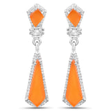 4.47 Carat Genuine Carnelian and White Topaz .925 Sterling Silver Earrings