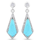 3.15 Carat Genuine Turquoise and White Topaz .925 Sterling Silver Earrings