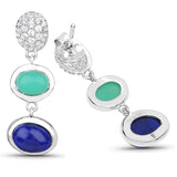 5.21 Carat Genuine Crysopharse, Lapis and White Topaz .925 Sterling Silver Earrings