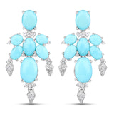 9.67 Carat Genuine Turquoise and White Topaz .925 Sterling Silver Earrings