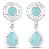 3.13 Carat Genuine Amazonite and White Topaz .925 Sterling Silver Earrings