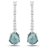 6.12 Carat Genuine Green Jasper and White Topaz .925 Sterling Silver Earrings