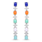 4.40 Carat Genuine Multi Stone .925 Sterling Silver Earrings