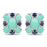 2.90 Carat Genuine Emerald and Blue Sapphire .925 Sterling Silver Earrings