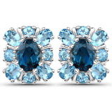 3.93 Carat Genuine London Blue Topaz and Swiss Blue Topaz .925 Sterling Silver Earrings