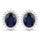 3.32 Carat Genuine Blue Sapphire and White Diamond 14K White Gold Earrings