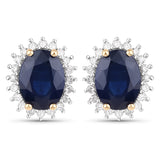 3.32 Carat Genuine Blue Sapphire and White Diamond 14K Yellow Gold Earrings