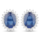 3.25 carat Genuine Blue Sapphire and White Diamond 14K White Gold Earrings