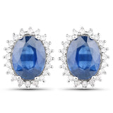 3.25 ct Genuine Blue Sapphire and White Diamond 14K White Gold Earrings