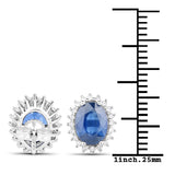 3.25 ct Genuine Blue Sapphire and White Diamond 14K White Gold Earrings