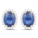 3.25 carat Blue Sapphire and White Diamond 14K Yellow Gold Earrings