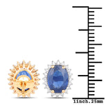 3.25 carat Blue Sapphire and White Diamond 14K Yellow Gold Earrings
