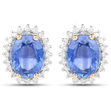 3.25 carat Genuine Blue Sapphire and White Diamond 14K Yellow Gold Earrings