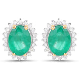 2.75 ct Genuine Zambian Emerald and White Diamond 14K Yellow Gold Earrings