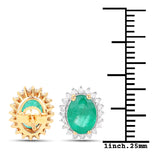 2.75 ct Genuine Zambian Emerald and White Diamond 14K Yellow Gold Earrings