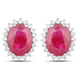 2.85 Carat Genuine Ruby and White Diamond 14K White Gold Earrings