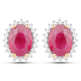 2.85 Carat Genuine Ruby and White Diamond 14K Yellow Gold Earrings