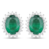 2.65 Carat Genuine Zambian Emerald and White Diamond 14K White Gold Earrings