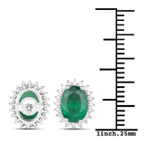 2.65 Carat Genuine Zambian Emerald and White Diamond 14K White Gold Earrings