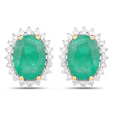 2.75 carat Genuine Zambian Emerald and White Diamond 14K Yellow Gold Earrings