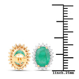2.75 carat Genuine Zambian Emerald and White Diamond 14K Yellow Gold Earrings