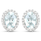 1.50 Carat Genuine Aquamarine and White Zircon .925 Sterling Silver Earrings