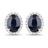 2.04 Carat Genuine Blue Sapphire and White Diamond 14K White Gold Earrings