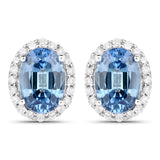 2.16 ct Genuine Blue Sapphire and White Diamond 14K White Gold Earrings