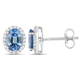 2.16 ct Genuine Blue Sapphire and White Diamond 14K White Gold Earrings